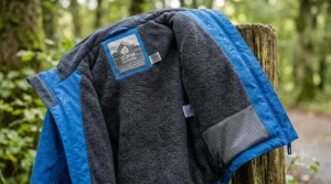Inside view of the jacket showing the warm fleece lining for extra insulation.
