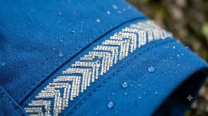 Detail shot of the reflective safety strips on the sleeve and back of the jacket.