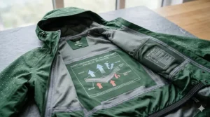Close-up of the soft, moisture-wicking internal lining of the women's waterproof jacket.