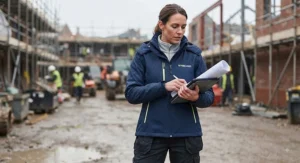 Women's professional work waterproof jacket, offering a comfortable, fitted design for active site work.