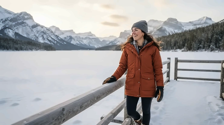 Person enjoying a frosty morning walk in an insulated waterproof parka with fleece lining