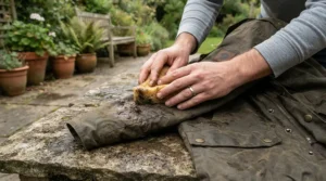 Cleaning a coat for how to reproof a wax jacket using a cold sponge to wipe away dirt.