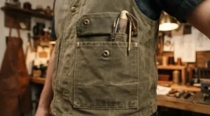 Deep bellows pockets on a traditional waxed field jacket storing countryside accessories