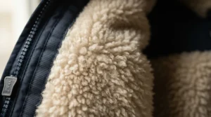 Detail view of the fleece lining inside a cosy womens insulated waterproof parka