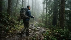 Illustration depicting shell layers in festival vs hiking overtrousers scenarios